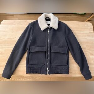 Mr P grey boiled wool shearling bomber jacket Men’s size Small